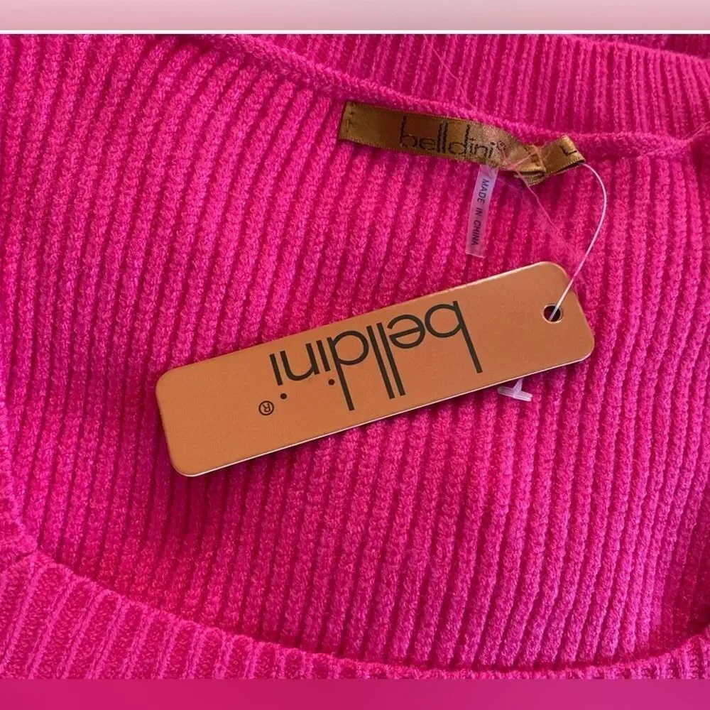 Belldini Pink Bishop Sleeve Sweater Pearl sleeve detailing Sz L NWT